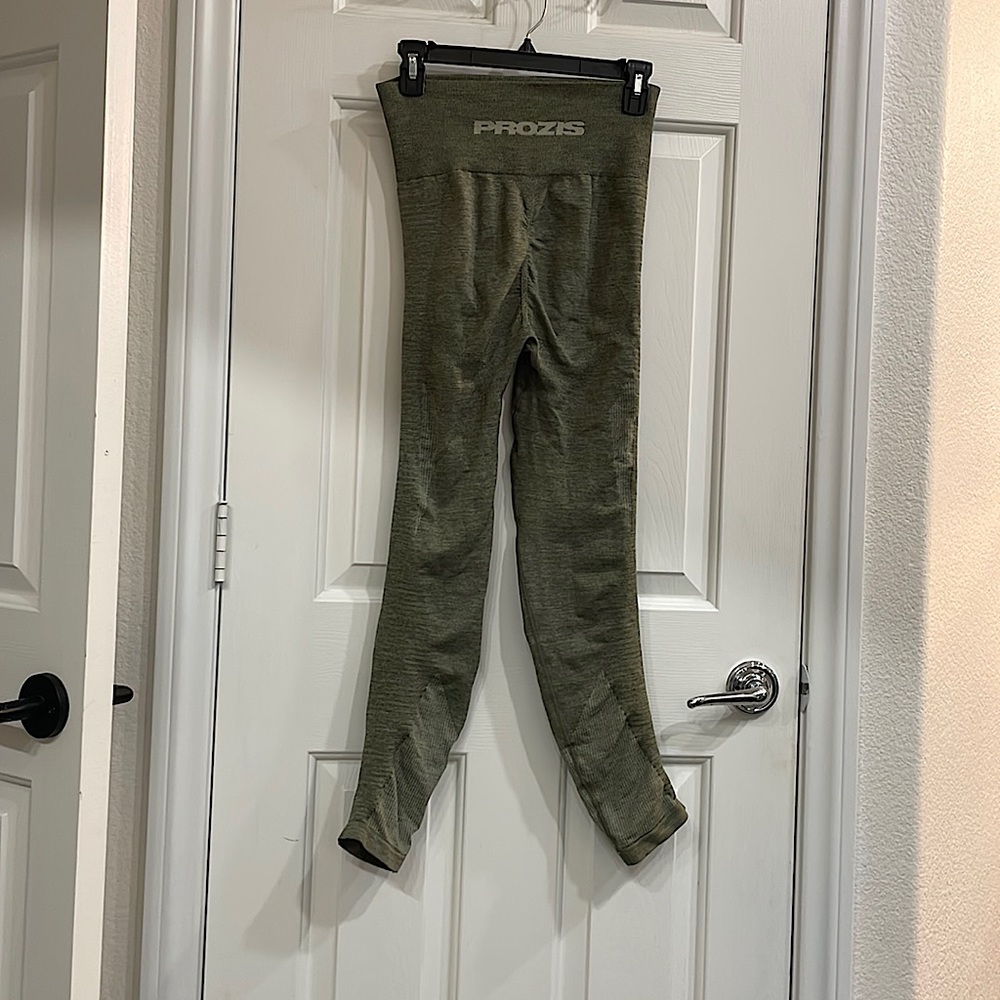 Sage green prozis workout pants, cinched behind
